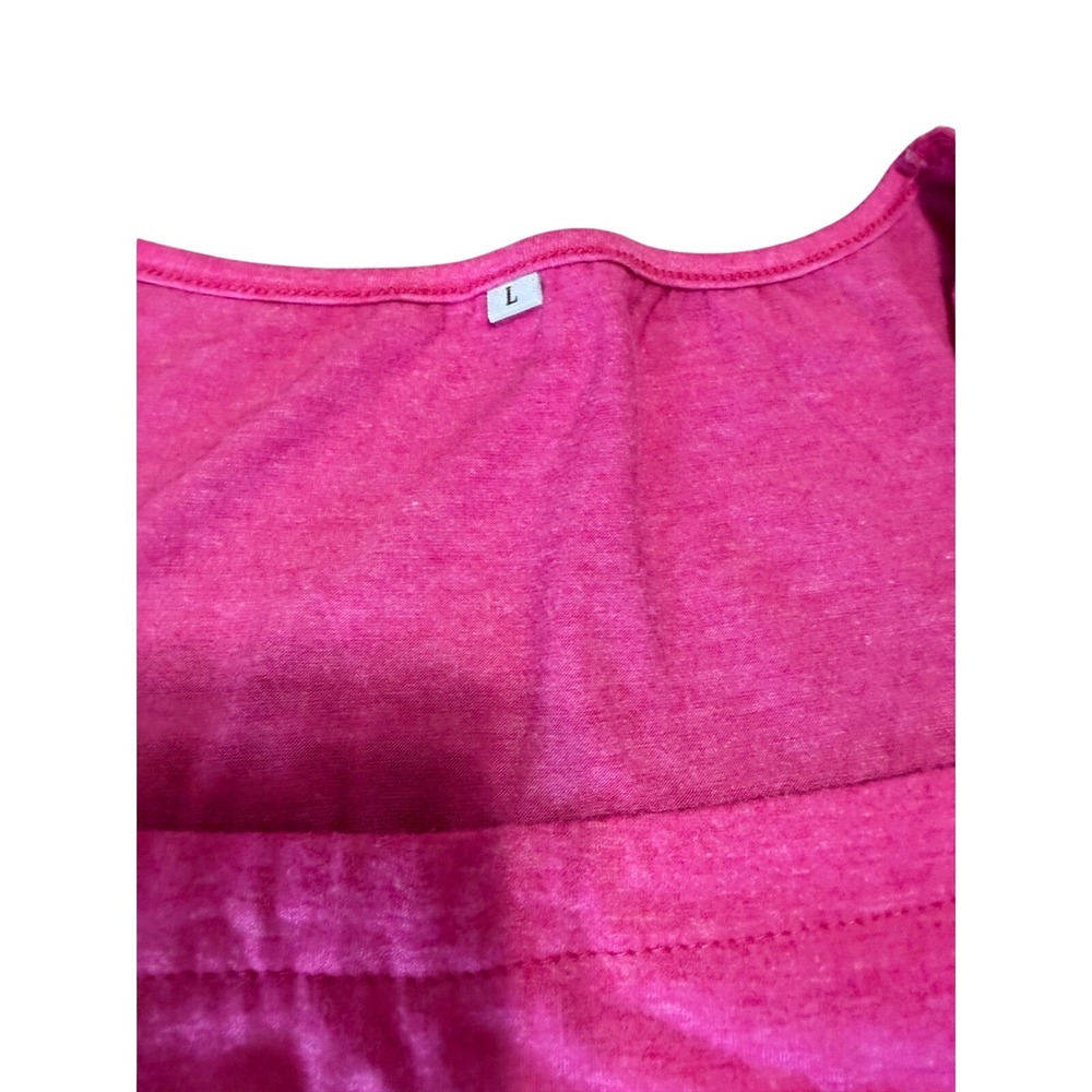 Pink Square Neck Puff Sleeve Top Heathered Pleated Short Sleeve Blouse Large - Picture 5 of 8